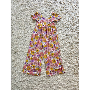 Girls Gigi and Max Bamboo jumpsuit 4T Pink Yellow Floral Pockets Daywear